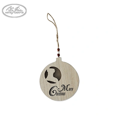 Wholesale decorations DIY hanging wooden craved round tags christmas balls custom christmas baubles
