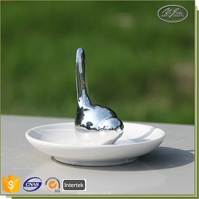 Customized cute ceramic jewelry display ring tray with silver bird