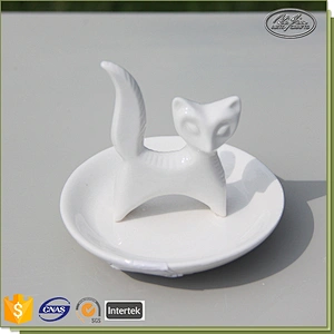 Miniature figurine white rabbit shape ceramic ring holders for jewelry