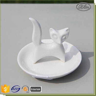 Miniature figurine white rabbit shape ceramic ring holders for jewelry
