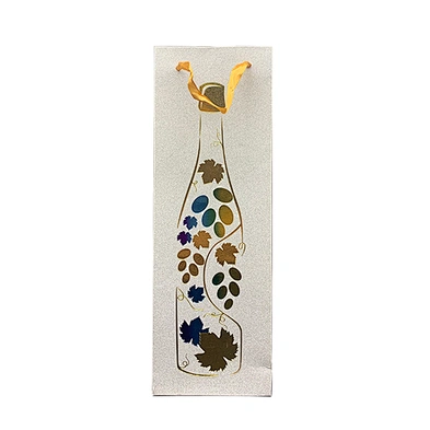 Customized eco friendly glitter wine kraft paper bag hot stamping wine bottle bag with ribbon handle