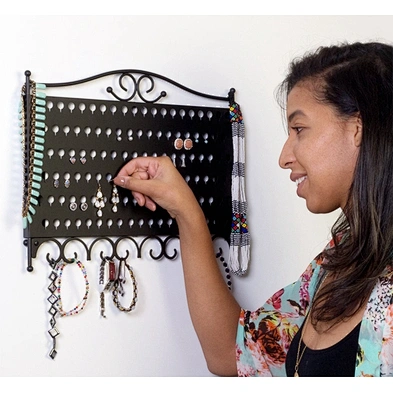 Black Metal Jewelry Hang Organizer Earring Bracelet Wall Mounted Hanging Jewelry Organizer
