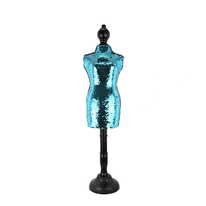 Blue sequins Fabric Mannequin Lady Jewelry Holder