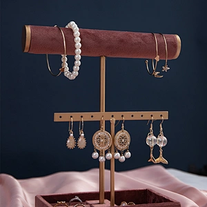 Simple style Jewelry Display Holder Velvet  T bar Watch Bracelet Display Holder With Storage Tray