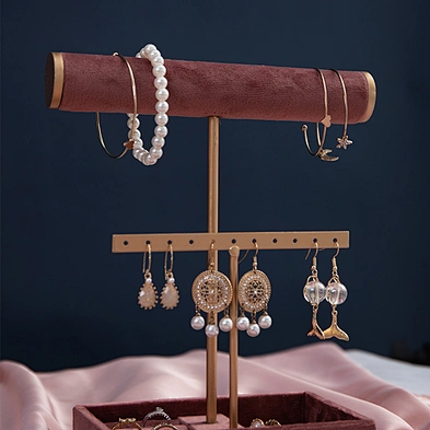 Simple style Jewelry Display Holder Velvet  T bar Watch Bracelet Display Holder With Storage Tray