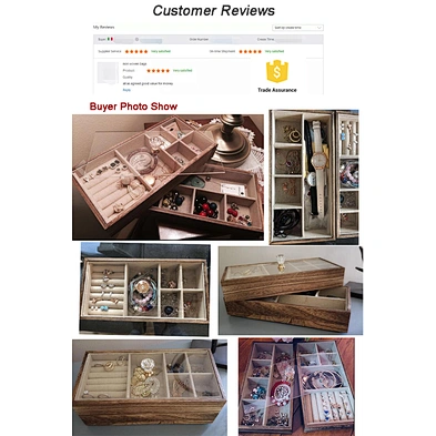 Carbonized Black Double Jewelry Tray with Lid Rustic Wood Necklace Bracelet Ring Jewelry Organizer Box With 2 Stackable Layers