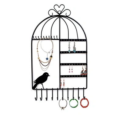 Black Birdcage Earring Necklace Holder Shape Wall Mount Hanging Jewelry Organizer