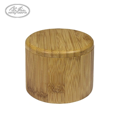 Eco Friendly Wooden Round Bamboo Salt Box With Lid