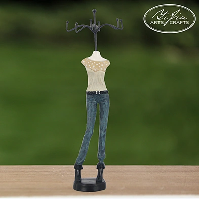 Off-White Vintage Mannequin Design 6 Hook Wood Jewelry Organizer Tree / Necklace & Bracelet Display Stand