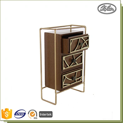 Customized wooden&metal jewelry case with 3 drawers