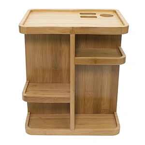 360 Rotating Bamboo Cosmetic Organizer Multi-Function Storage Carousel for Makeup Toiletries