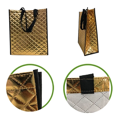 Gold holographic film shopping bag custom printed logo durable waterproof shining laser film non woven tote bag