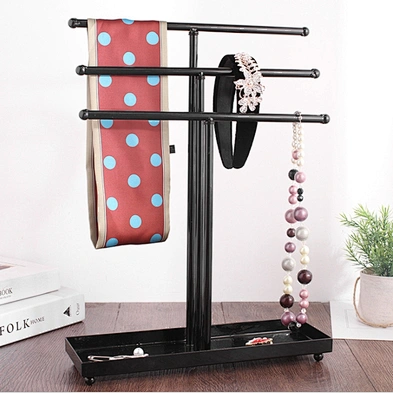 Modern Black Metal 3 Tier Tabletop Bracelet & Necklace Jewelry Organizer Display Tree Rack Ring Tray
