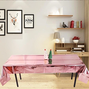 Glossy Rose Gold Tablecloth Christmas Wedding Birthday Party Decoration Aluminum Foil Waterproof Disposable Plastic Tablecloth