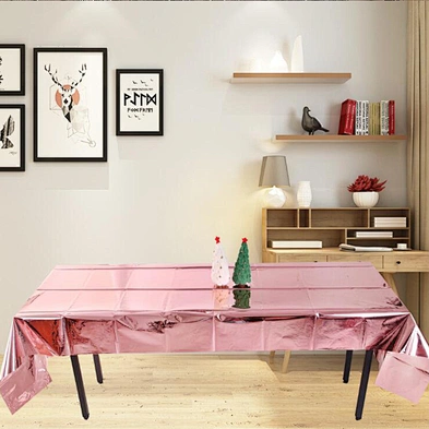 Glossy Rose Gold Tablecloth Christmas Wedding Birthday Party Decoration Aluminum Foil Waterproof Disposable Plastic Tablecloth