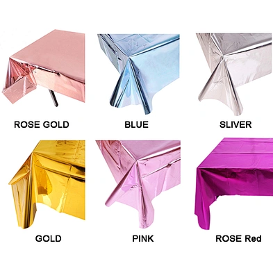 Glossy Rose Gold Tablecloth Christmas Wedding Birthday Party Decoration Aluminum Foil Waterproof Disposable Plastic Tablecloth