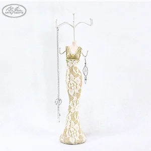Customized mini gold lace fabric covered wooden jewelry mannequin displays set