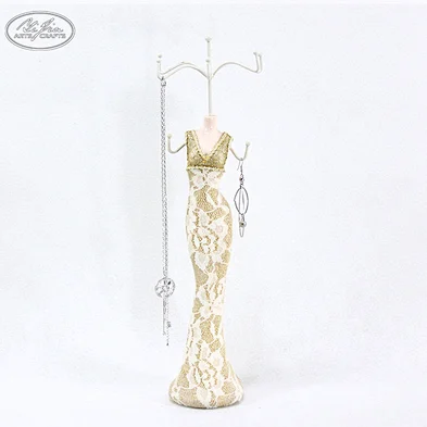 Customized mini gold lace fabric covered wooden jewelry mannequin displays set