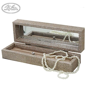 Wood fabric covered jewelry necklace ring gift box with mirror