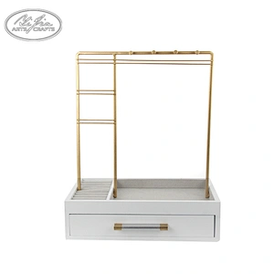 Custom fashion white wooden bracelet necklace jewelry display stand with drawer