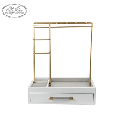 Custom fashion white wooden bracelet necklace jewelry display stand with drawer
