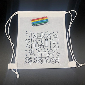 Customized Christmas DIY Painting Drawstring Bag Non Woven Drawstring Bags With Crayons