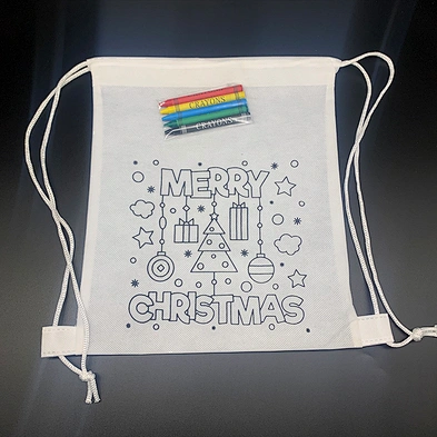 Customized Christmas DIY Painting Drawstring Bag Non Woven Drawstring Bags With Crayons