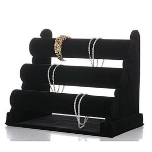 3-layer wooden black velvet bracelet display showcase tray stand bracelet display