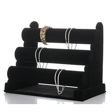 3-layer wooden black velvet bracelet display showcase tray stand bracelet display