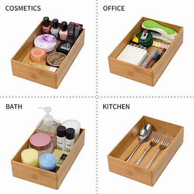 Multifunction Office Home Use Kitchen Drawer Organizer Bath Cosmetic Bamboo Storage Box