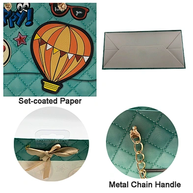 Fashion Custom Paper Jewelry Packaging bag offset printing kraft Paper Bag With Metal Chain Handle