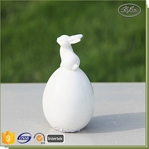 Cute white rabbit shape ceramic decoration handmade craft porcelain rabbit decoration