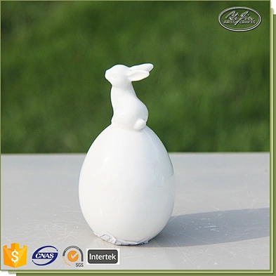 Cute white rabbit shape ceramic decoration handmade craft porcelain rabbit decoration