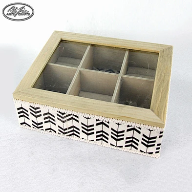 Cheap small custom gift wooden 6 compartment jewelry box manufactures china with glass lid
