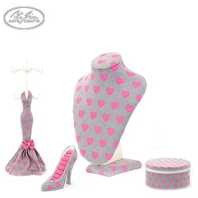 Mannequin Exhibitor Jewelry Resin Fabric covered Necklace Bust Jewelry Display Set