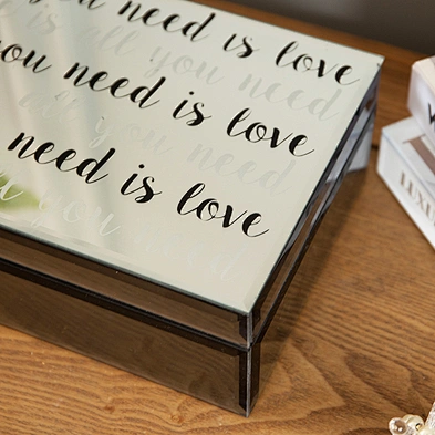 Customized luxury Letter pattern glass Jewellery storage box with black velvet