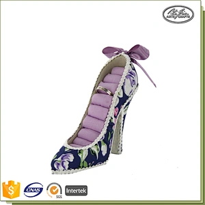 Wholesale pink flower high heel shoe shaped ring display stand holders