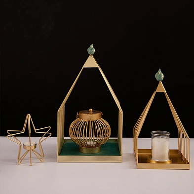 Customizded Gold Different Shaped Metal Tealight Candle Holder For Home Decor
