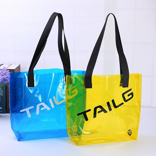 customized colorful transparent shopping bag  pvc clear tote bag women vinyl pvc tote bag