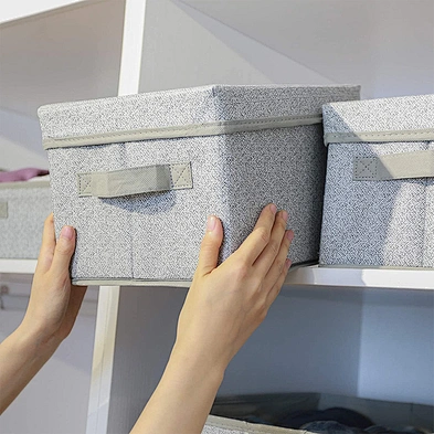 3PCS Fabric Storage Baskets Containers Foldable Organizer Clothes Storage Box Bins For Closet With Lids And Handles