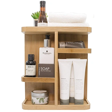 360 Rotating Bamboo Cosmetic Organizer Multi-Function Storage Carousel for Makeup Toiletries
