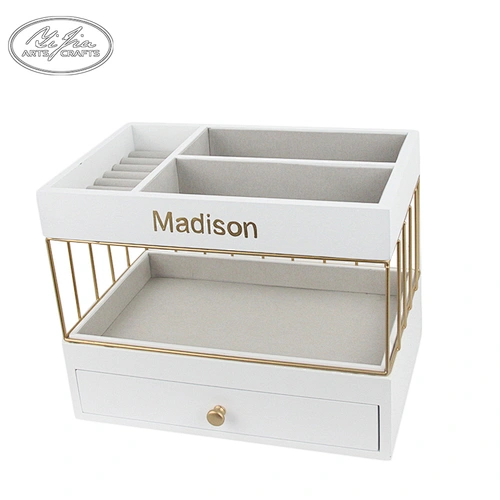 White Wooden Metal Jewelry Box Custom Logo for ring necklace bracelet