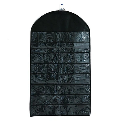 Black 32 Pockets 18 Hook And Loops Non-Woven Hanging Jewelry Organizer Bag