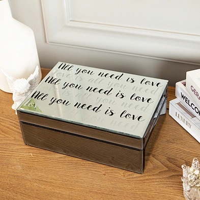 Customized luxury Letter pattern glass Jewellery storage box with black velvet