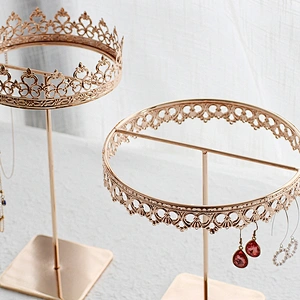 Vertical European Retro Princess Crown Earring Display Rotating Metal Jewelry Necklace Display Stands
