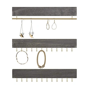 Vintage Style Gray Wood 3-Piece Wall-Mounted Jewelry Rack Set