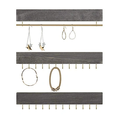 Vintage Style Gray Wood 3-Piece Wall-Mounted Jewelry Rack Set
