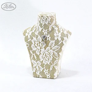 Customized mini gold lace fabric covered wooden jewelry mannequin displays set