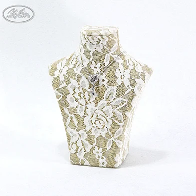 Customized mini gold lace fabric covered wooden jewelry mannequin displays set