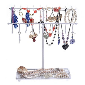 White Metal 30-Hook Necklace Bracelet Storage Organizer Jewelry Tree Hanger Display Rack